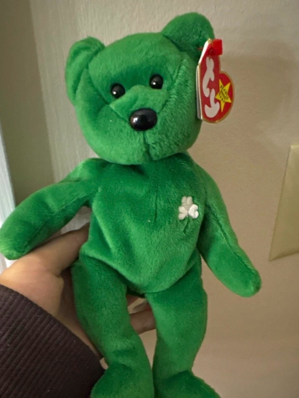 1997 TY Beanie Baby Green Bear Plush Toy - Shamrock Design